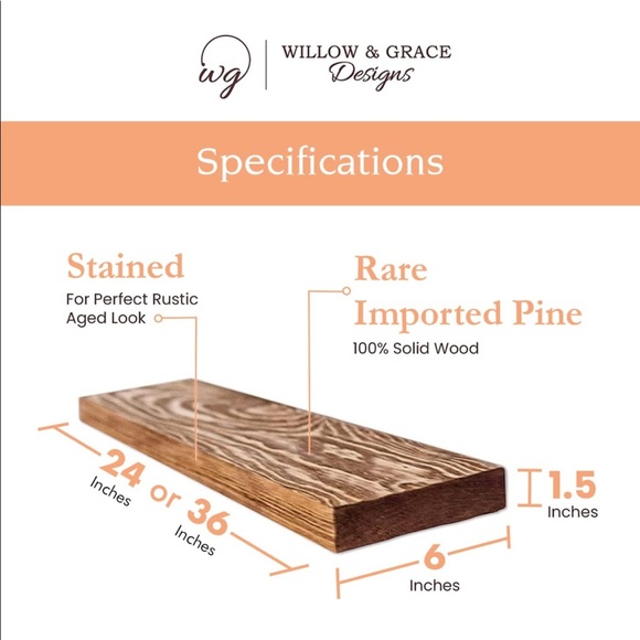 Willow and grace 36” light walnut floating shelves set of 2 - Picture 4 of 4